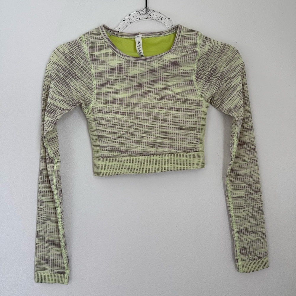 Lululemon Ebb to Street Long Sleeve Shirt Crop Green Purple Size 2